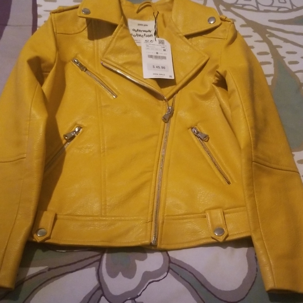 Yellow Faux Leather Kids Jacket